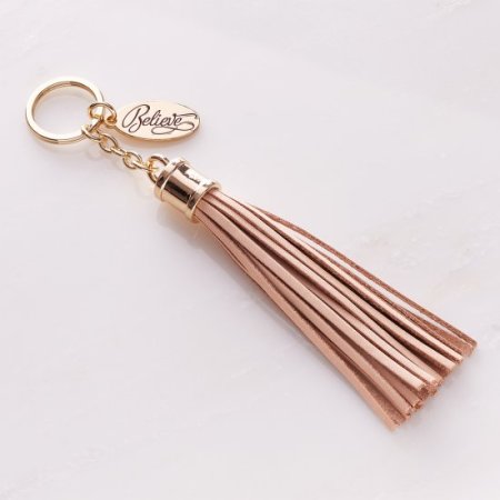 Leather Tassel Keyring in Beige - Believe