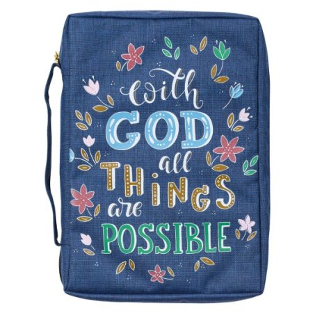 With God All Things Are Possible Navy Floral Value Bible Cover - Matthew 19:26 - Medium