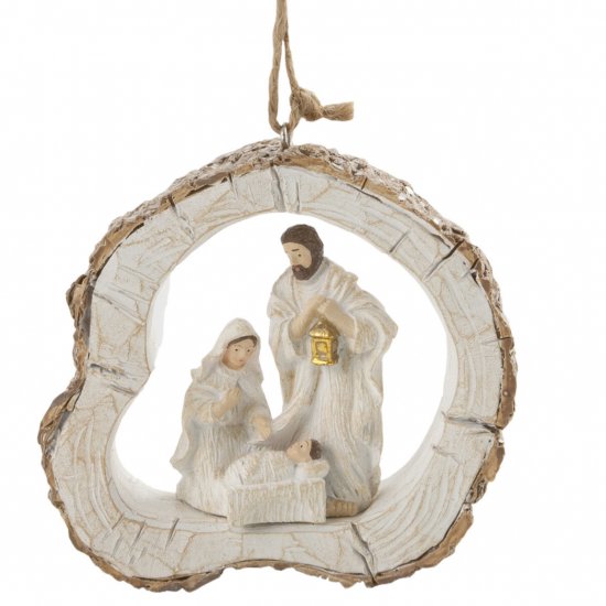 Holy Family ornament- hvid/trælook