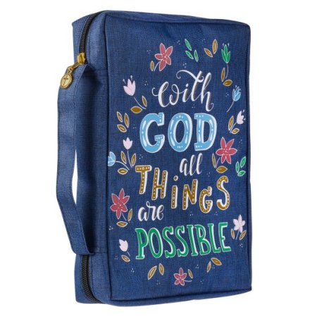 With God All Things Are Possible Navy Floral Value Bible Cover - Matthew 19:26 - Medium