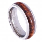 Stainless Steel Men's Ring with Wood Accent: Righteous Man - Proverbs 20:7