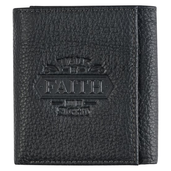 Walk by Faith Black Genuine Leather Wallet - 2 Corinthians 5:7