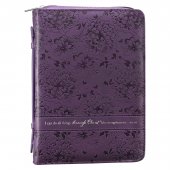 Debossed Purple Floral - Philippians 4:13 - Bible Cover - medium