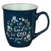 God is Good - Navy Floral Ceramic Coffee Mug