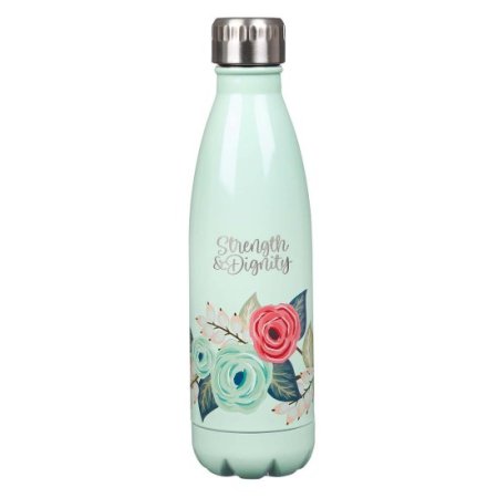 Strength & Dignity Mint Floral Stainless Steel Water Bottle - Proverbs 31:25