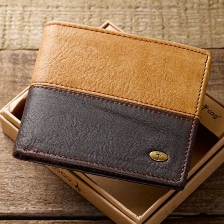 Two-Tone Brown with Cross Stud Leather Wallet