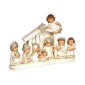 One piece white nativity in creche - 6"H