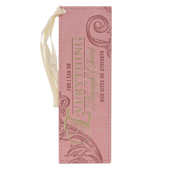 Through Christ - Fluted Iris Pink Faux Leather Bookmark - Philippians 4:13