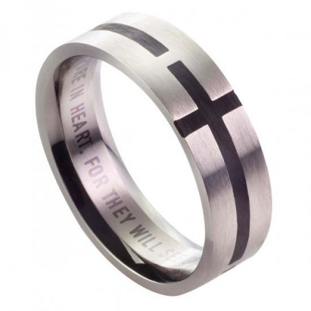 Black Cross - Matthew 5:8 - Men's Ring - size 12