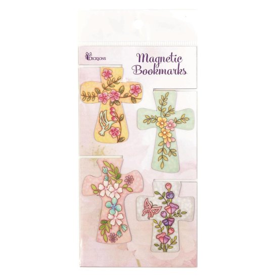 Magnetic bookmarks - assorted crosses with sayings and floral design