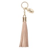 Leather Tassel Keyring in Beige - Believe