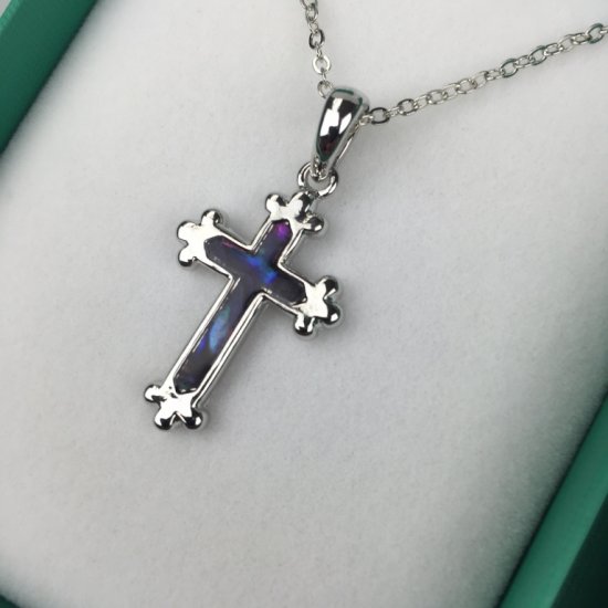 Inlaid Shell Cross Pendant Purple