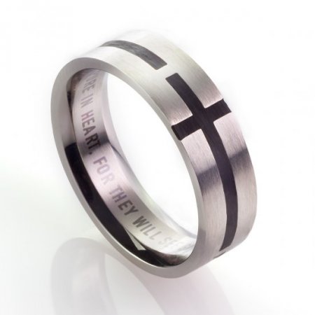 Black Cross - Matthew 5:8 - Men's Ring - size 12