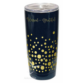 Gold Accent Steel Tumbler: Blessed & Grateful, Black With Gold Dots