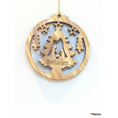 Olive Wood Christmas Decoration - Detailed Round