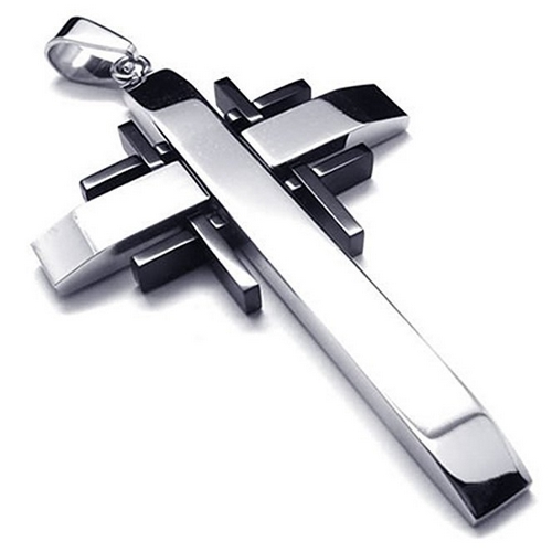 Stainless Steel Cross Pendant Necklace (silver with black)