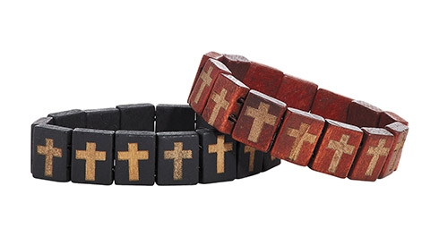 Wood Carved Cross Bracelet - brown