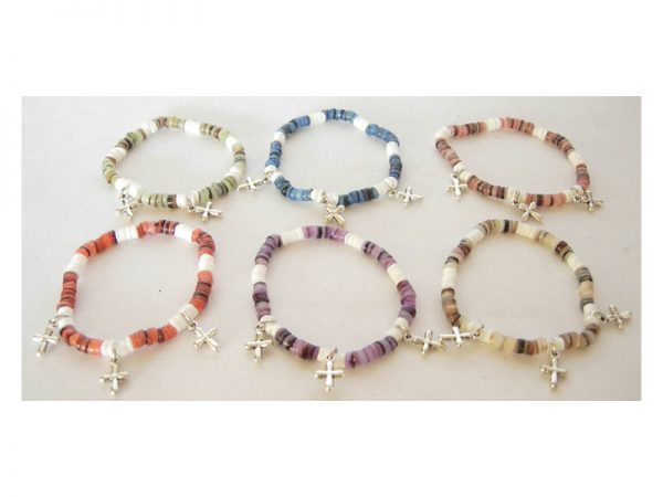 Bracelet - Hammered Shell w/Cross Charm