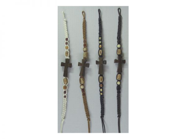 Bracelet - Wax Cotton w/Wood Cross Pendant