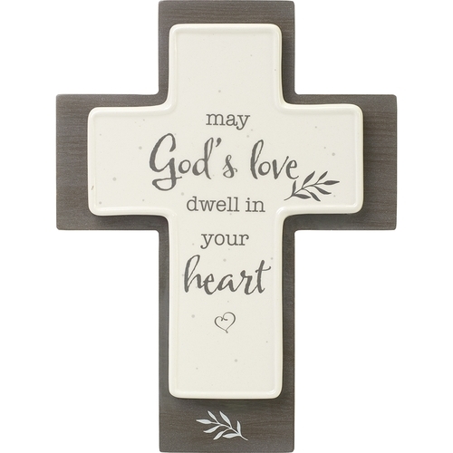 Ceramic Cross on Wood – May God’s Love Dwell