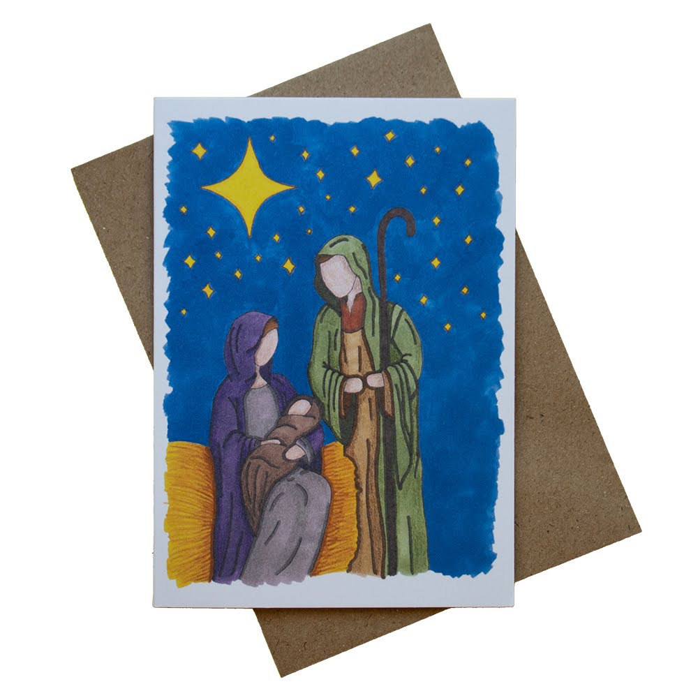 Julekort - Maria, Josef og Jesusbarnet (med kuvert)