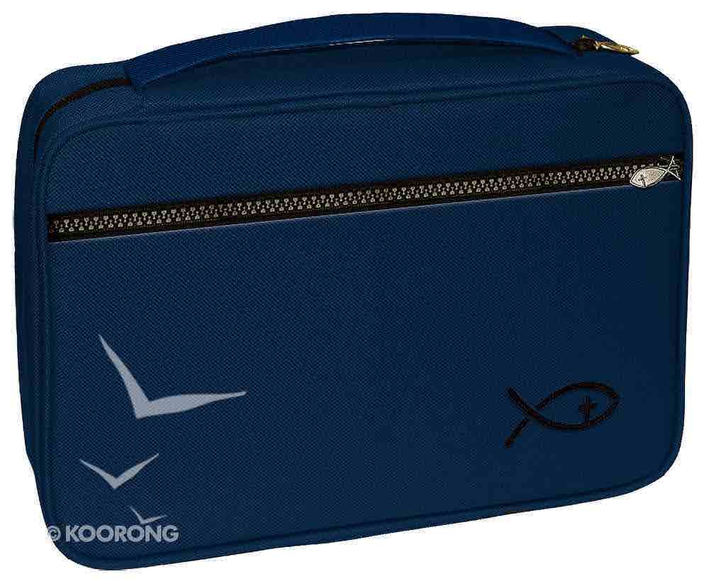 Bible Cover Deluxe With Fish Symbol: Navy Large