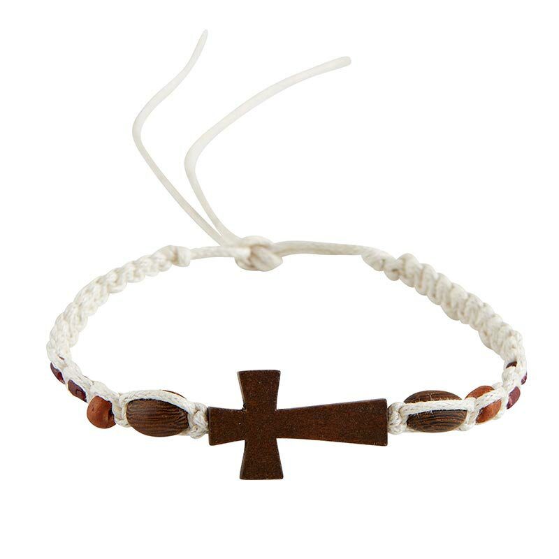 Armbånd med trækors - hvid/natur