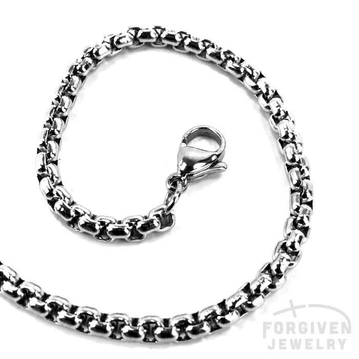 Nail Cross Pendant Necklace Rhodium Silver Finish Heavy Chain