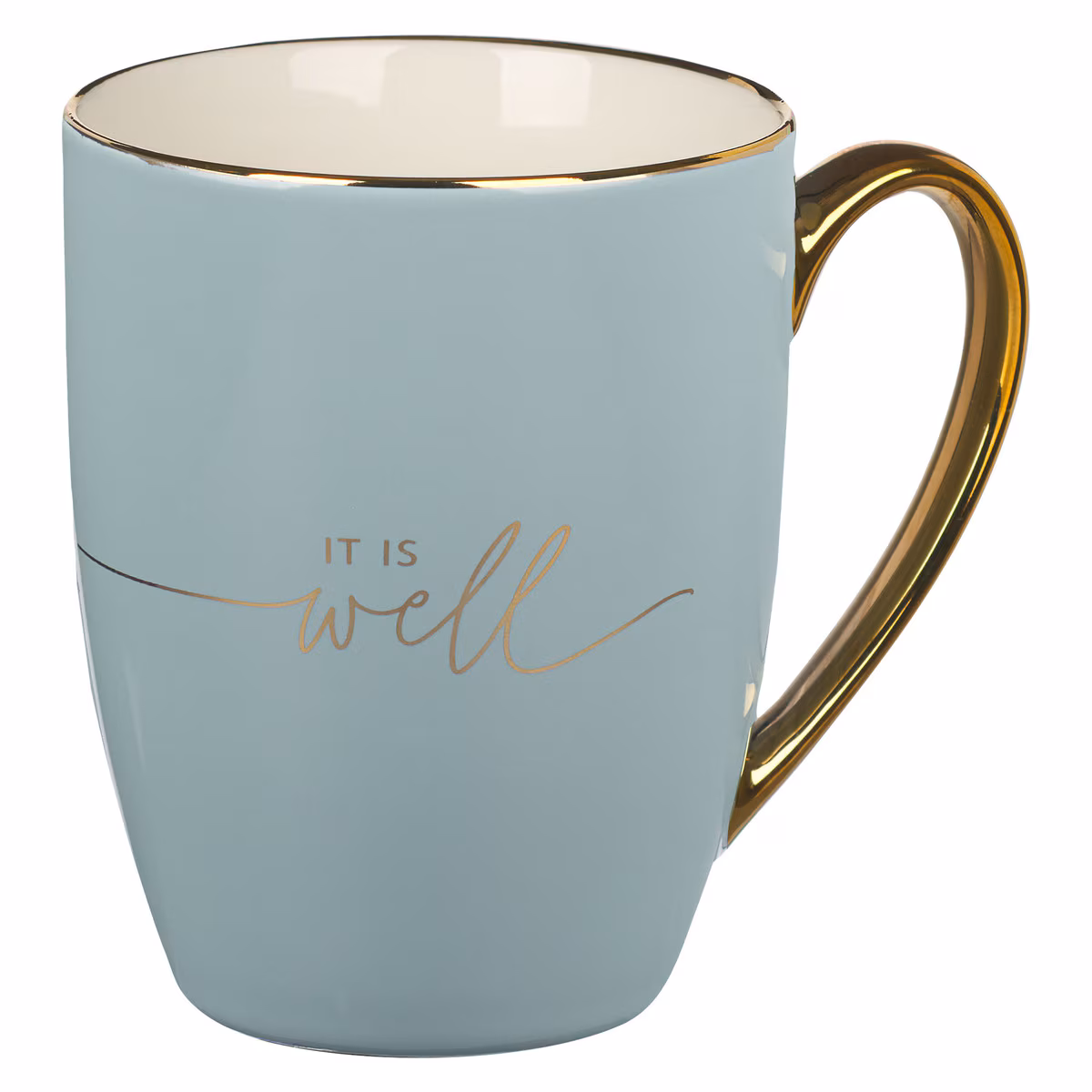 It Is Well With My Soul - Soft Blue and Gold Ceramic Coffee Mug