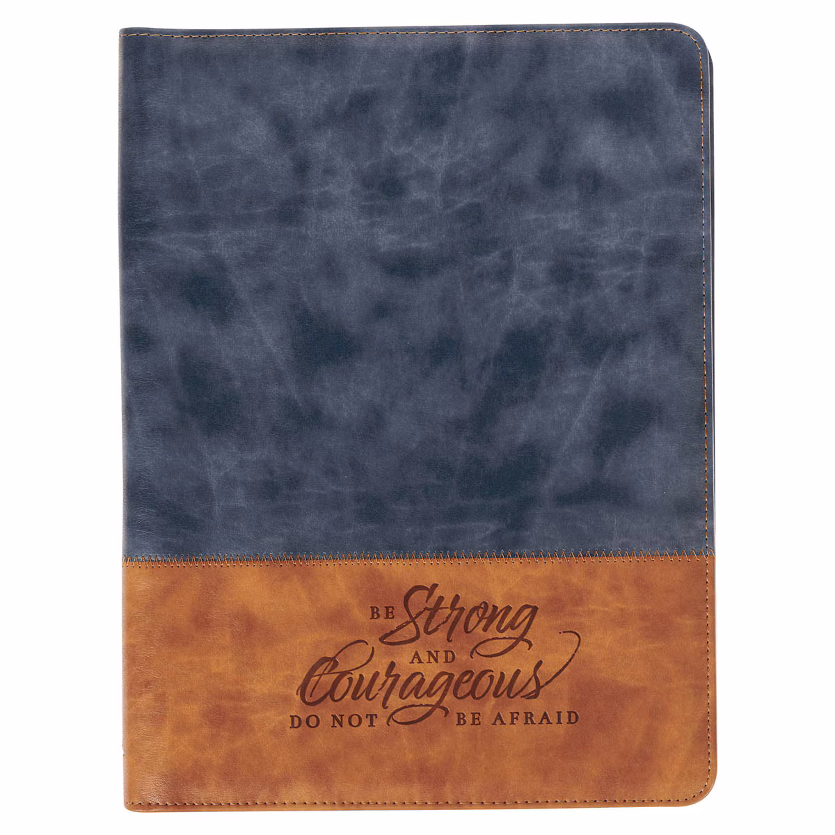 Strong and Courageous - Joshua 1:9 - Butterscotch and Navy Faux Leather Padfolio