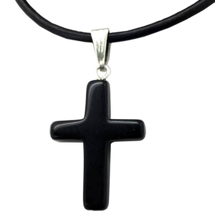 Black Stone Cross Necklace