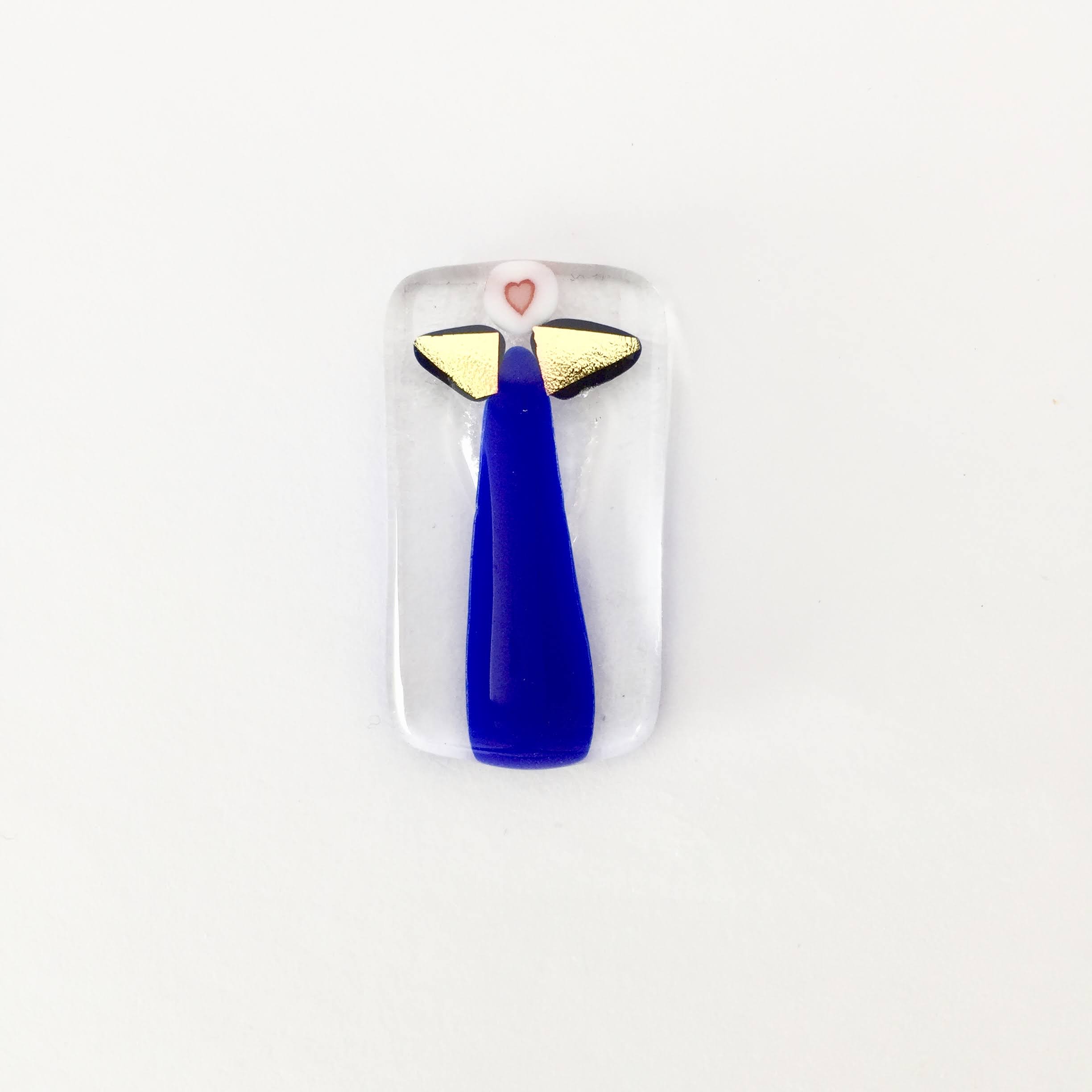 Engleamulet i glas - blå agat med guldvinger