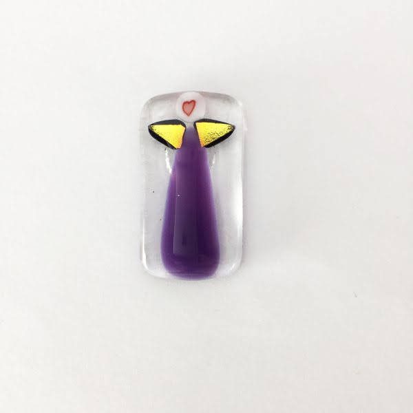 Engleamulet i glas - blomme med guldvinger