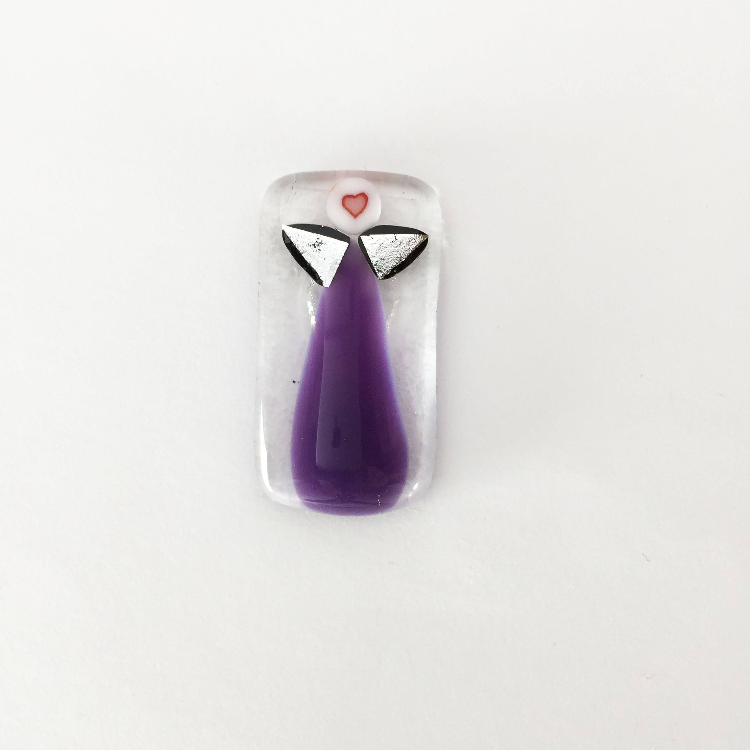 Engleamulet i glas - blomme med sølvvinger