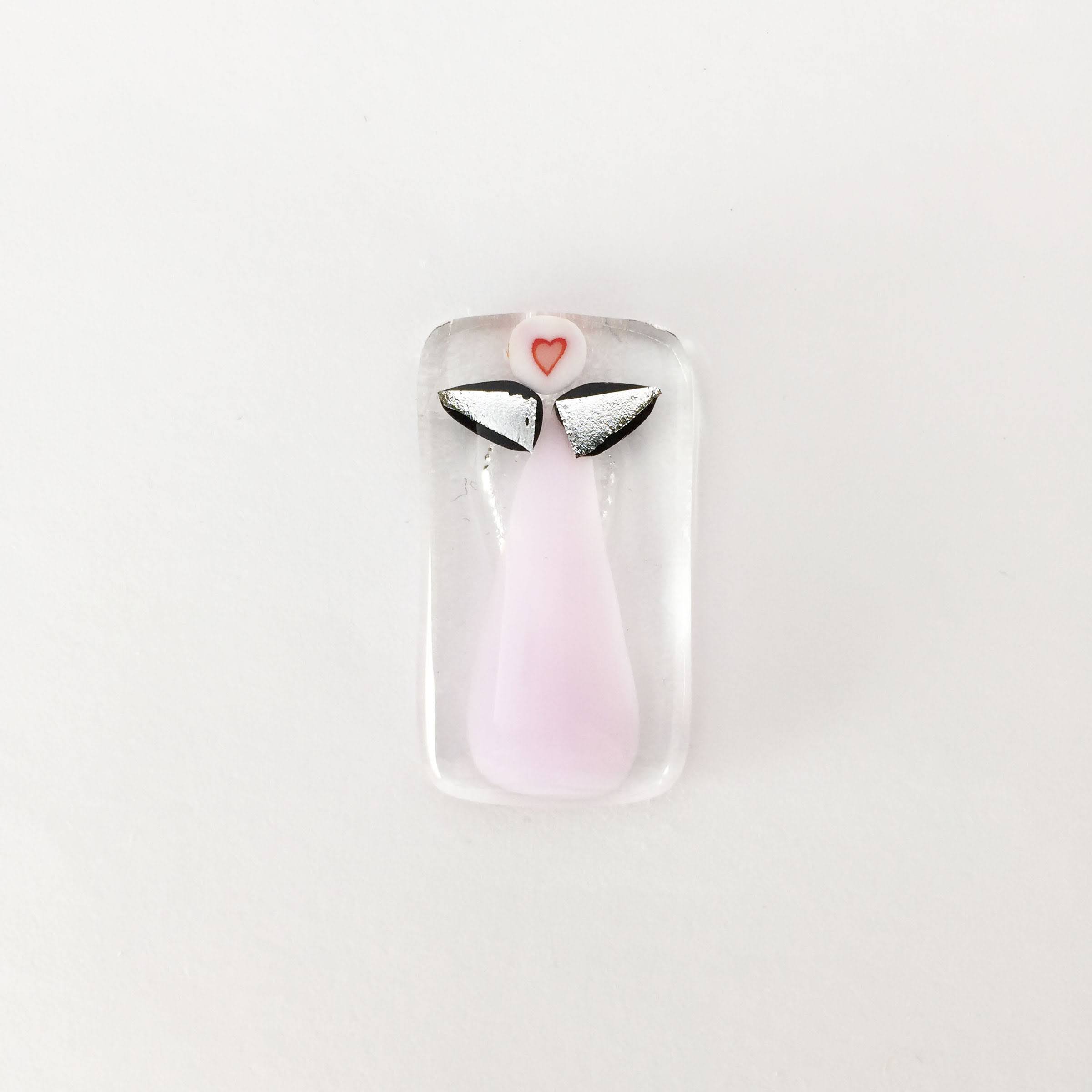 Engleamulet i glas - candyfloss med sølvvinger