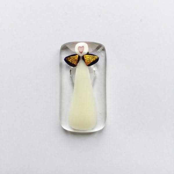 Engleamulet i glas - off white med guldvinger
