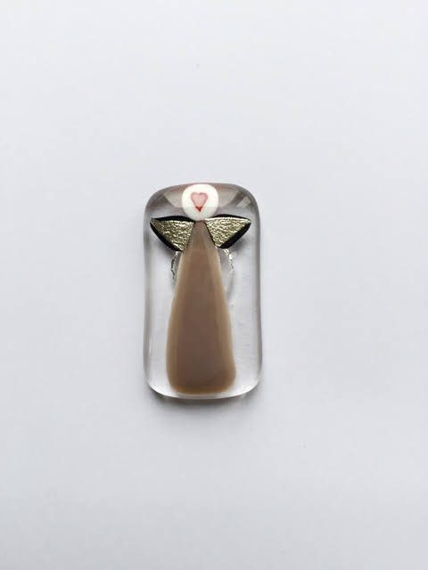 Engleamulet i glas - pudder med sølvvinger