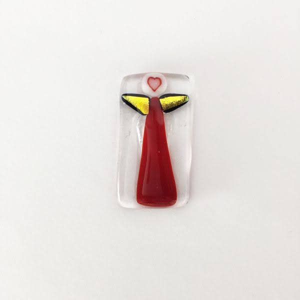 Engleamulet i glas - vinrød med guldvinger