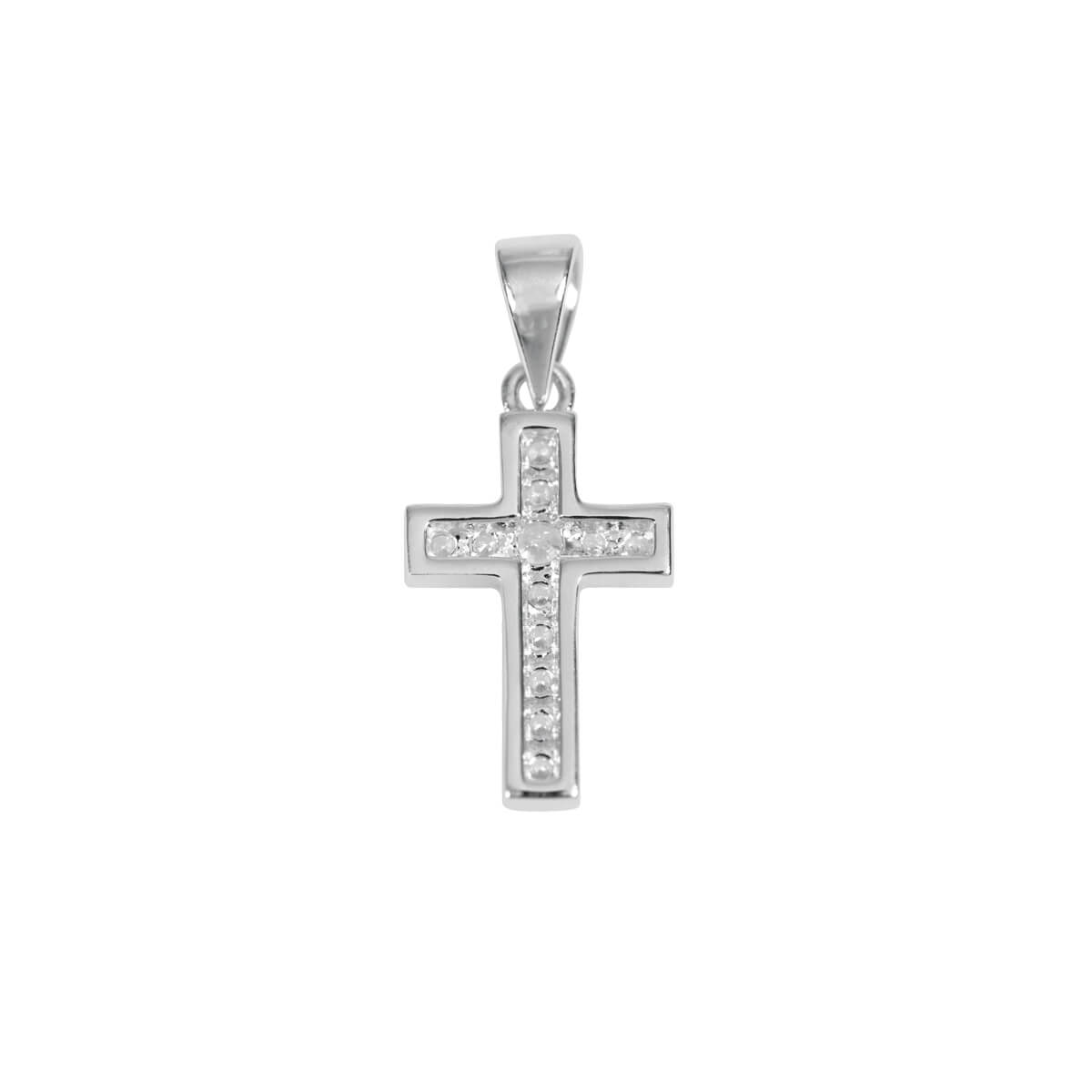 Vedhæng - Kors i sterlingsølv, rhodineret og dekoreret med zirkonia-sten.