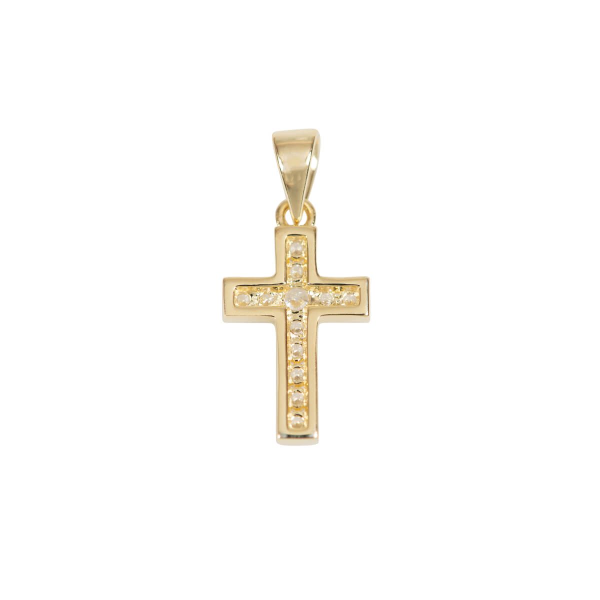 Vedhæng - Kors i forgyldt sterlingsølv, dekoreret med zirkonia-sten