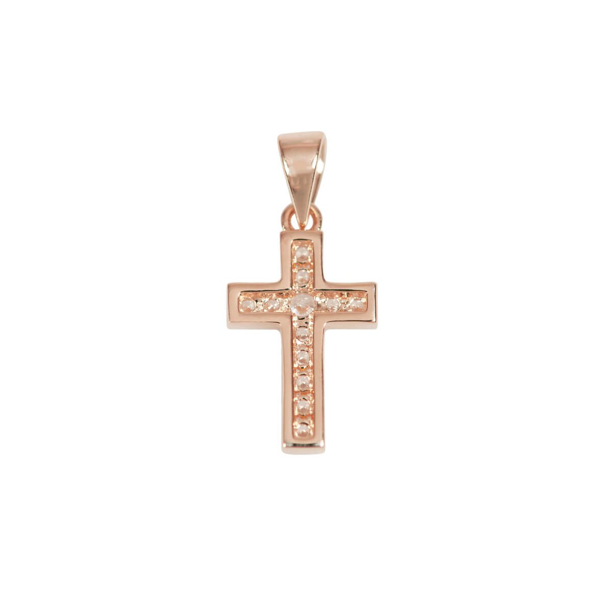 Vedhæng - Kors i rosaforgyldt sterlingsølv, dekoreret med zirkonia-sten