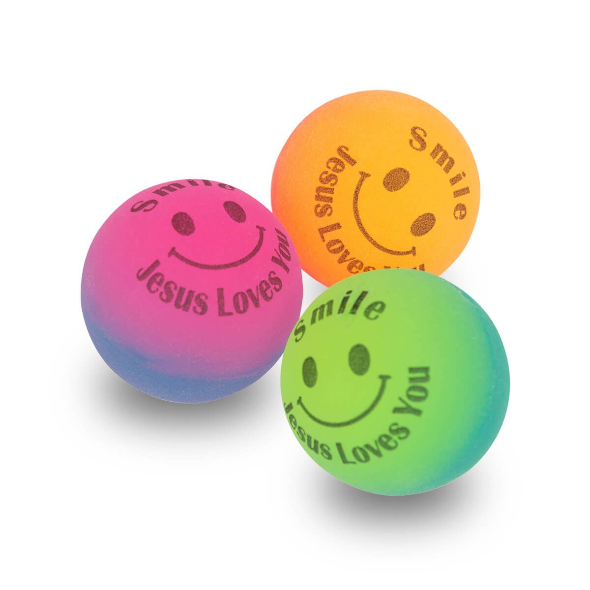 Neon-hoppebolde - Smile, Jesus loves you (3 stk)